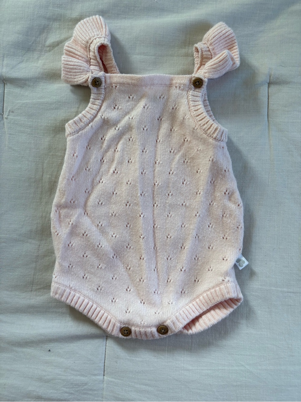 Soft Pink Knit Baby One-Piece Romper with Ruffle Straps